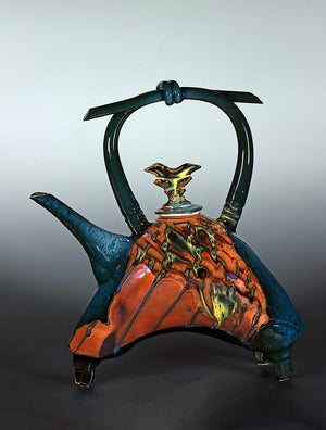 Large three-legged teapot - 13" X 13" X 5"